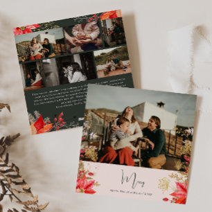 Cartes Pour Fêtes Annuelles Pink Winter Floral Joyeux Sept Photo Noël
