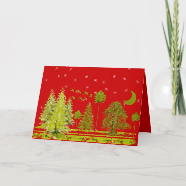 Cartes Pour Fêtes Annuelles Pins avec lune et étoiles (Devant)