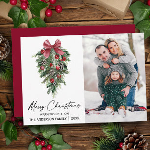 Cartes Pour Fêtes Annuelles Pins d'aquarelle photo Calligraphie Encre Noël