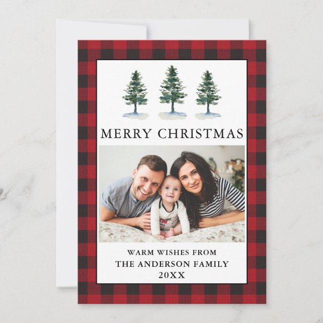 Cartes Pour Fêtes Annuelles Pins d'aquarelle photo Plaqué de Noël (Devant)