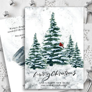 Cartes Pour Fêtes Annuelles Pins d'hiver vert rustique Arbres Red Cardinal Bir