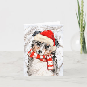 Cartes Pour Fêtes Annuelles Pins et berger australien Chien de Noël