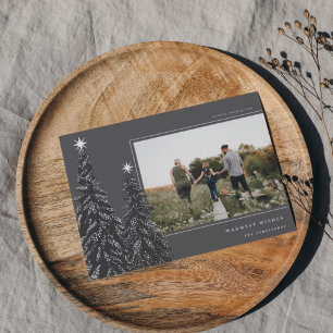 Cartes Pour Fêtes Annuelles Pins neigeux Élégante photo de Noël