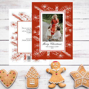 Cartes Pour Fêtes Annuelles Pins rustiques Cadre rouge Élégant Photo Noël