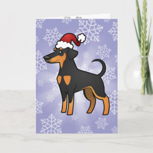 Cartes Pour Fêtes Annuelles Pinscher de dobermann de Noël (oreilles souples)