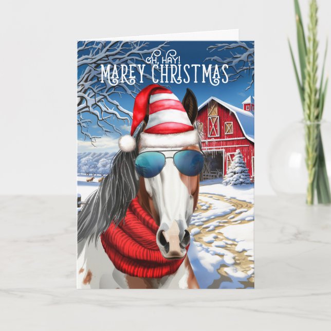 Cartes Pour Fêtes Annuelles Pinto Paint Horse drôle MAREy Noël (Devant)