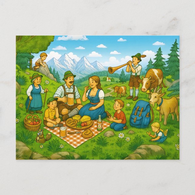 Cartes Pour Fêtes Annuelles Pique-nique sur Alpine Meadow (Devant)