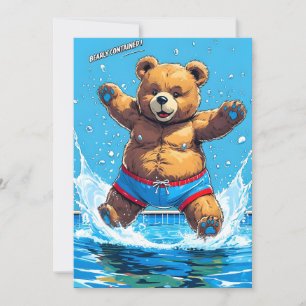 Cartes Pour Fêtes Annuelles Piscine Vintage Été Ours Sauvage