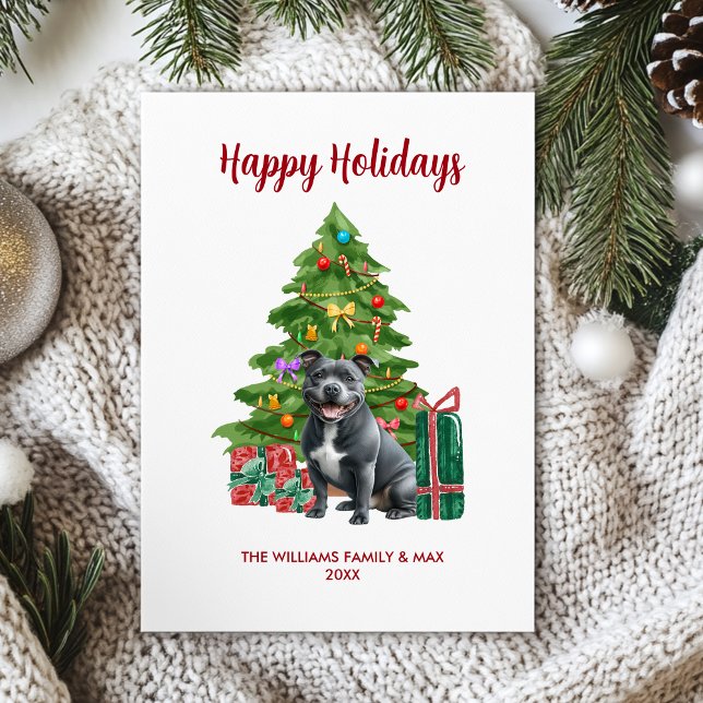 Cartes Pour Fêtes Annuelles Pitbull Chien Noël à la famille (Créateur téléchargé)