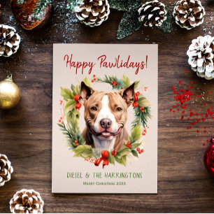 Cartes Pour Fêtes Annuelles Pitbull Chien Noël Joyeux Pawlidays Howlidays
