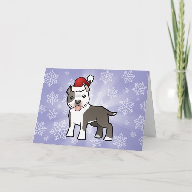 Cartes Pour Fêtes Annuelles Pitbull de Noël / American Staffordshire Terrier (Devant)