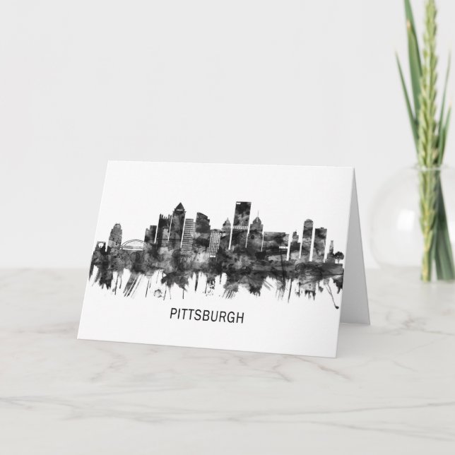 Cartes Pour Fêtes Annuelles Pittsburgh Pennsylvania Skyline BW (Devant)
