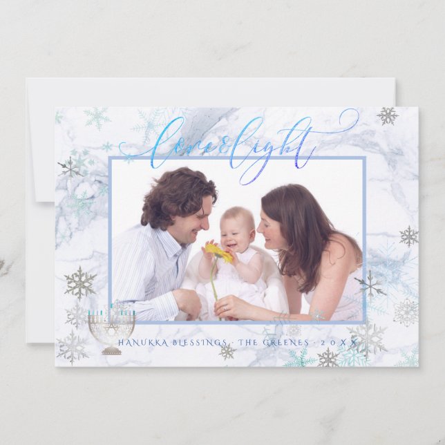 Cartes Pour Fêtes Annuelles PixDezines Love+ Léger Hanoukka Marbre Snowflakes (Devant)