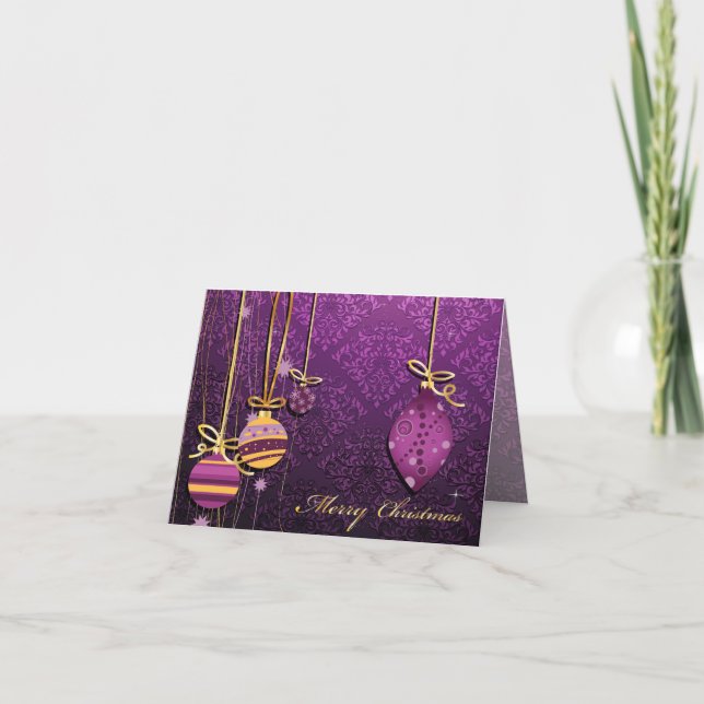 Cartes Pour Fêtes Annuelles PixDezines Ornements de Noël/damas violet (Devant)