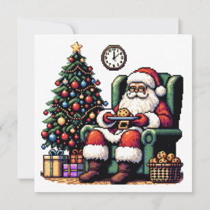 Cartes Pour Fêtes Annuelles Pixel Art Père Noël manger Cookies Noël
