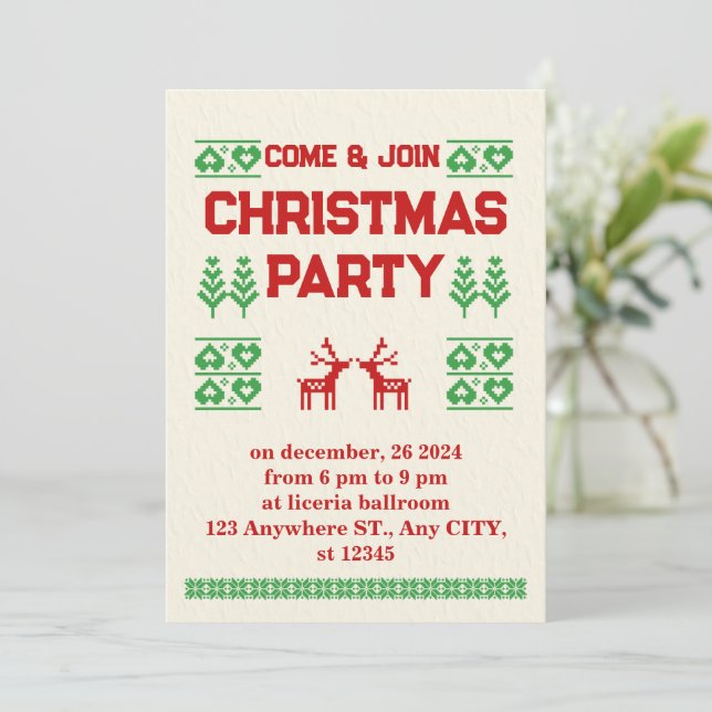 Cartes Pour Fêtes Annuelles Pixel moderne rouge et vert Fête de Noël (Debout devant)