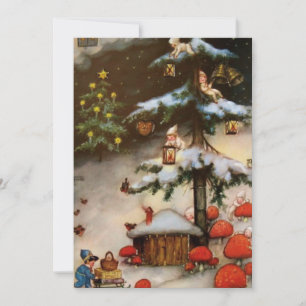 Cartes Pour Fêtes Annuelles Pixes Gnomes vintages Dans Les Champignons D'Arbre
