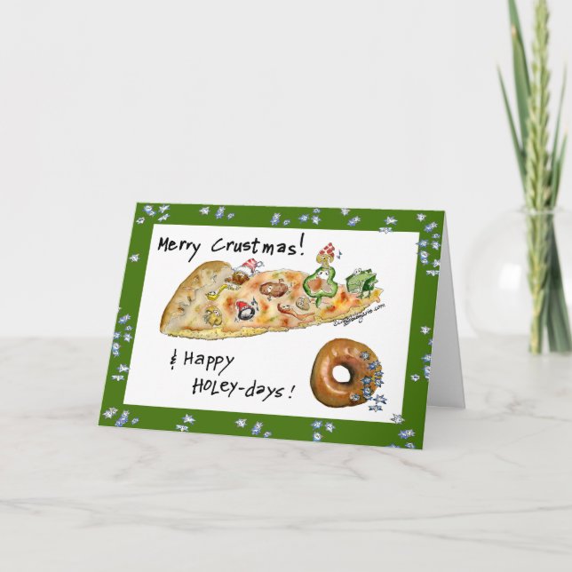 Cartes Pour Fêtes Annuelles Pizza et beignet de Noël de bande dessinée (Devant)