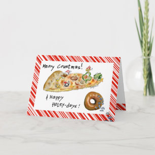 Cartes Pour Fêtes Annuelles Pizza et beignet de Noël de bande dessinée