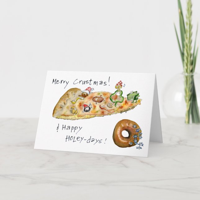 Cartes Pour Fêtes Annuelles Pizza et beignets de Noël (Devant)