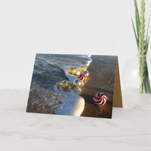 Cartes Pour Fêtes Annuelles Plage avec ornements de Noël (Devant)