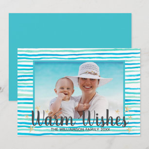 Cartes Pour Fêtes Annuelles Plage Chaleureux Feux Turquoise Stripes