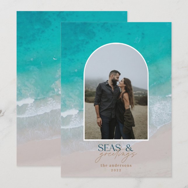 Cartes Pour Fêtes Annuelles Plage de Noël minime (Devant / Derrière)