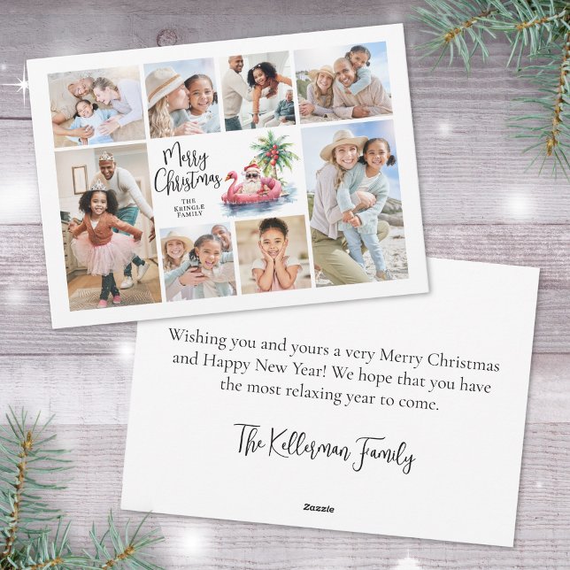 Cartes Pour Fêtes Annuelles Plage de Noël photo (Santa Claus Tropical Photo Beach Christmas Holiday Card )
