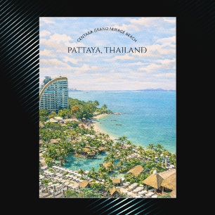 Cartes Pour Fêtes Annuelles Plage de Pattaya Thaïlande Vue sur l'océan aquarel