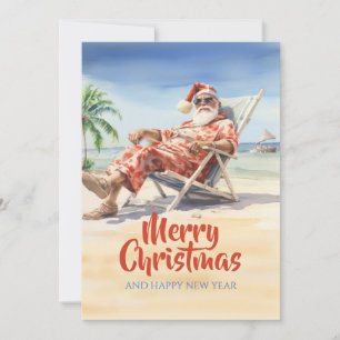 Cartes Pour Fêtes Annuelles Plage du Père Noël Aquarelle