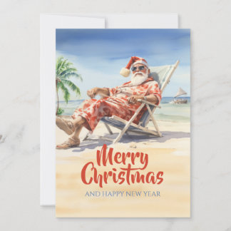 Cartes Pour Fêtes Annuelles Plage du Père Noël Aquarelle