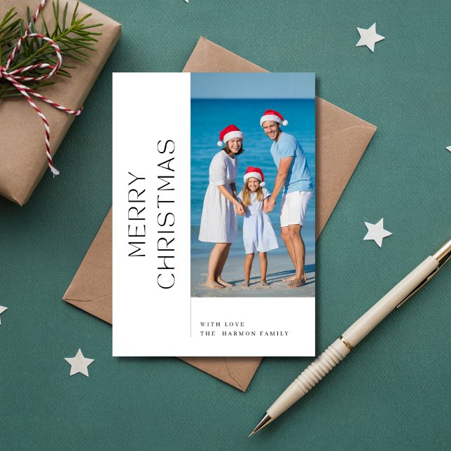 Cartes Pour Fêtes Annuelles Plage familiale moderne Joyeux Noël Photo Bleu (Créateur téléchargé)