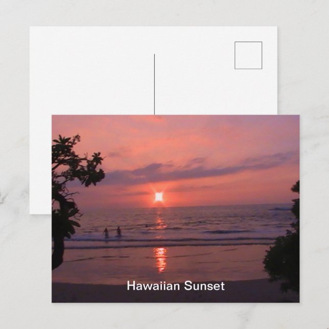 Cartes Pour Fêtes Annuelles Plage Hawaiian Sunset Ocean Beach (Devant / Derrière)