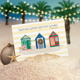 Cartes Pour Fêtes Annuelles Plage Jaune Chaleureux Plages Cabines de vacances