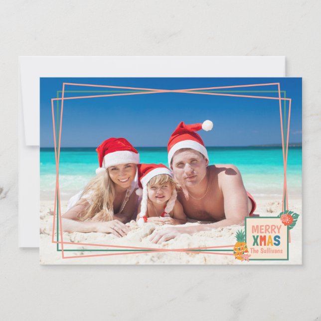 Cartes Pour Fêtes Annuelles Plage Joyeuse XMAS avec ananas & Fleurs (Devant)