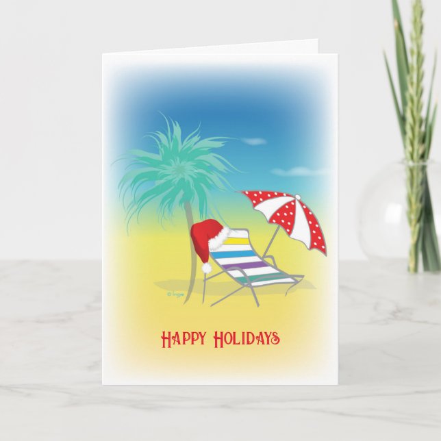 Cartes Pour Fêtes Annuelles Plage Joyeuses Vacances, Santa Hat, Whimsical, Amu (Devant)