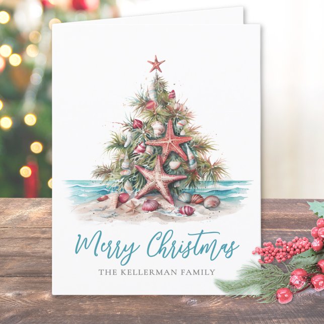 Cartes Pour Fêtes Annuelles Plage Joyeux sapin de Noël (Beach Merry Christmas Tree Holiday Card)