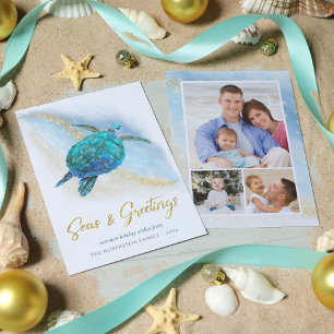 Cartes Pour Fêtes Annuelles Plage Mer côtière n Salutations Mer Turtle 3 Photo