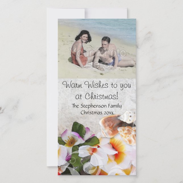 Cartes Pour Fêtes Annuelles Plage Noël Chaleureux Souhaits Fleurs Coques (Devant)