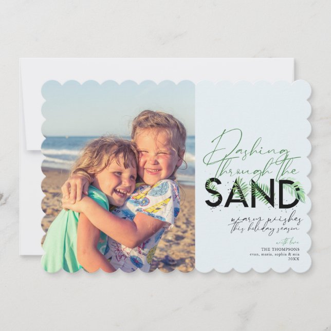 Cartes Pour Fêtes Annuelles Plage Noël Dashing À Travers Le Sable Photo (Devant)