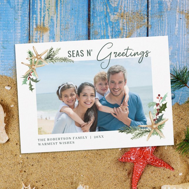 Cartes Pour Fêtes Annuelles Plage Noël Starfish Seas N Voeux Photo (Créateur téléchargé)