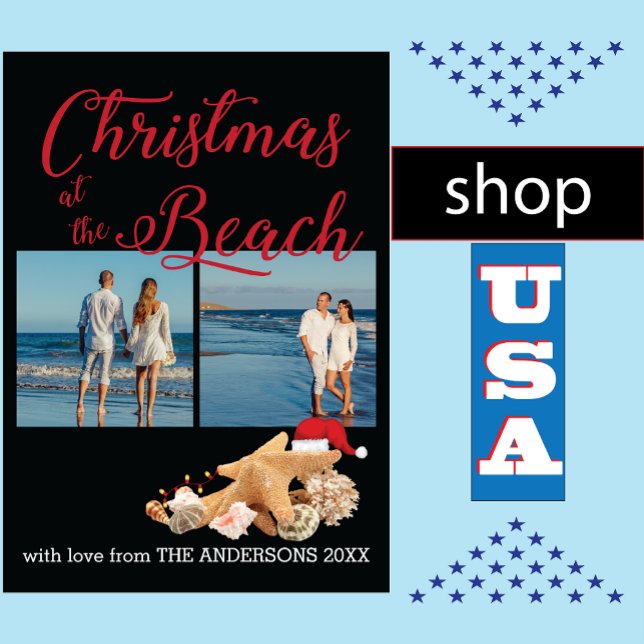 Cartes Pour Fêtes Annuelles Plage personnalisée 🎄 Coquillages de Noël Collage (Créateur téléchargé)