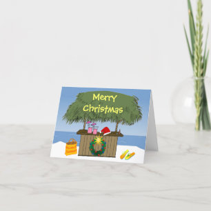 Cartes Pour Fêtes Annuelles Plage tropicale Ocean Tiki Hut Père Noël Fun Chris