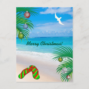 Cartes Pour Fêtes Annuelles Plage tropicale, Palmiers et tongs Noël