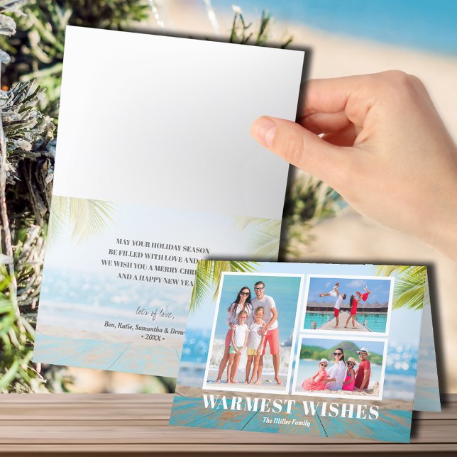 Cartes Pour Fêtes Annuelles Plage tropicale repliée Photo de Noël (Créateur téléchargé)