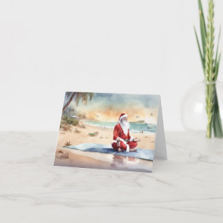 Cartes Pour Fêtes Annuelles Plage Yoga Père Noël avec palmiers