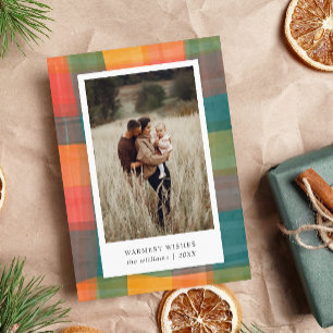 Cartes Pour Fêtes Annuelles Plaid Aquarelle   Photo Vert Orange 2 