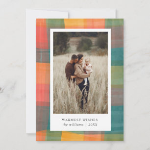 Cartes Pour Fêtes Annuelles Plaid Aquarelle   Photo Vert Orange Fêtes 