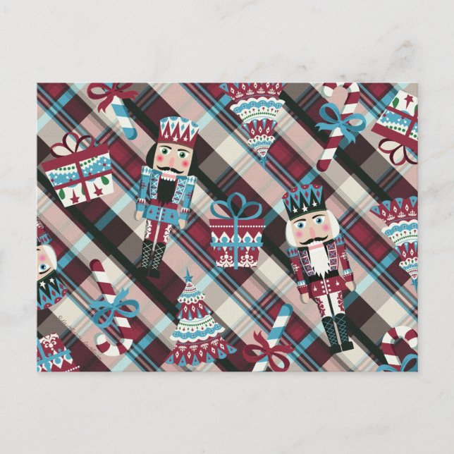 Cartes Pour Fêtes Annuelles Plaid Blue Burgundy (Devant)