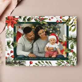 Cartes Pour Fêtes Annuelles Plaid Floral Famille Photo Rustique Tartan